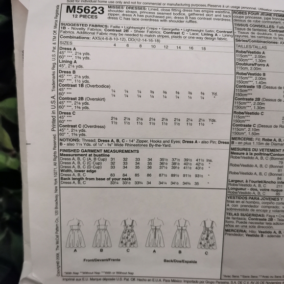 2 UNCUT Sewing Patterns McCall's M5700 & M5623 for Dresses, Hillary Duff, empire - Picture 4 of 7